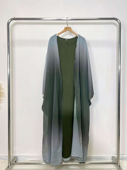 KAMILA GLITTER CHIFFON OPEN ABAYA 4 PIECE FULL SET