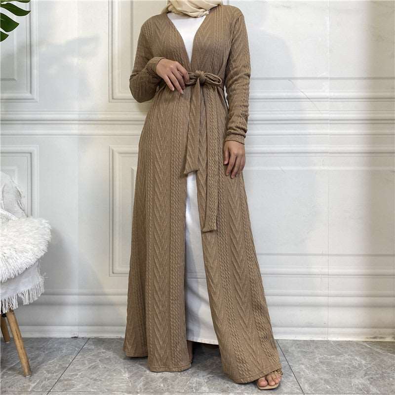 LONG CARDIGAN WITH POCKETS - Hallafa This long cardigan has a belt and pockets that make it perfect for wearing over a Jilbab or abaya to keep you warm and looking stylish. · Fabric name: sweater · Main fabric composition: cotton Size Information: Note: 1. Choose the larger size if your size between two sizes. Please allow 2-3cm differences due to manual measurement. 2.As you know, the different computers display colors differently, the color of the actual item may vary slightly from the following images. #