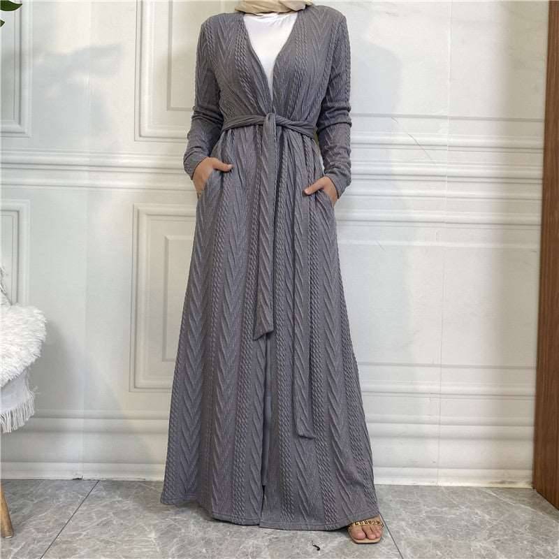 LONG CARDIGAN WITH POCKETS - Hallafa This long cardigan has a belt and pockets that make it perfect for wearing over a Jilbab or abaya to keep you warm and looking stylish. · Fabric name: sweater · Main fabric composition: cotton Size Information: Note: 1. Choose the larger size if your size between two sizes. Please allow 2-3cm differences due to manual measurement. 2.As you know, the different computers display colors differently, the color of the actual item may vary slightly from the following images. #