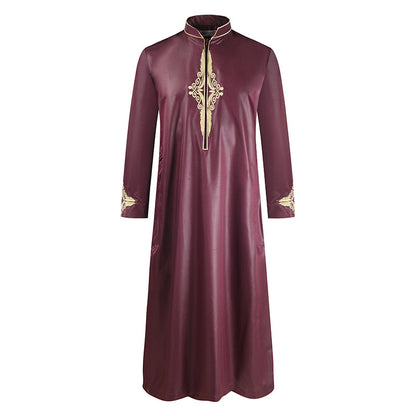 "mens purple jubba with stand-up collars,embroideries on front and sleeves."