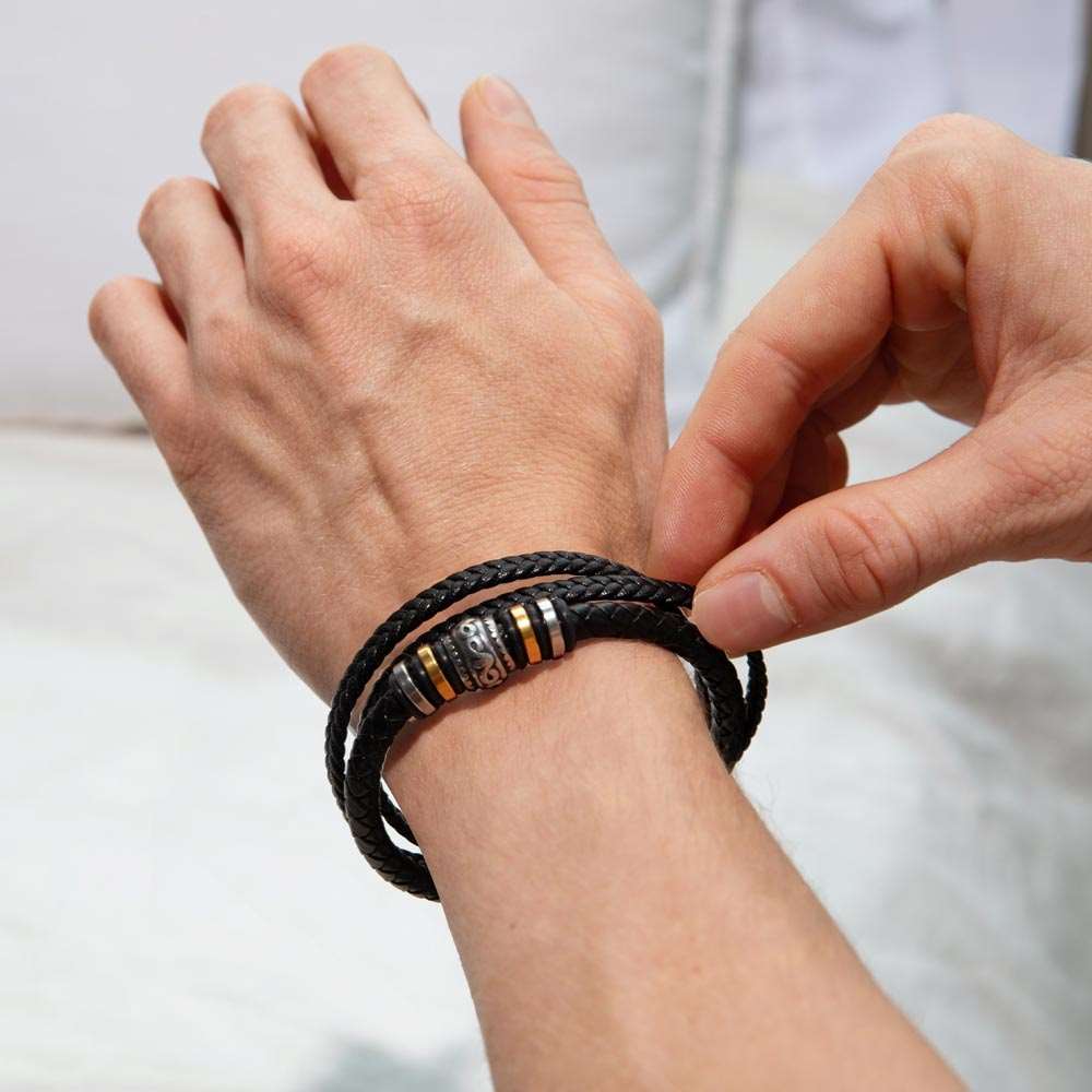 Searching for a gift as extraordinary as the man in your life? Our Men's "Love You Forever" Bracelet is just the right choice! Engraved with a heartfelt message, this bracelet is ideal for birthdays, anniversaries, or simply to say "I love you." More than just an accessory, it's a daily reminder of your love and appreciation.
 

Crafted from durable stainless steel and vegan leather, this bracelet is not only stylish but also built to last. The strong magnetic clasp ensures it stays secure while making it a