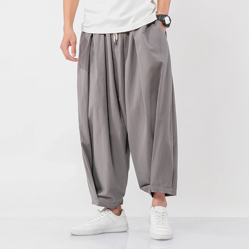 "grey Men loose fit cotton pants."