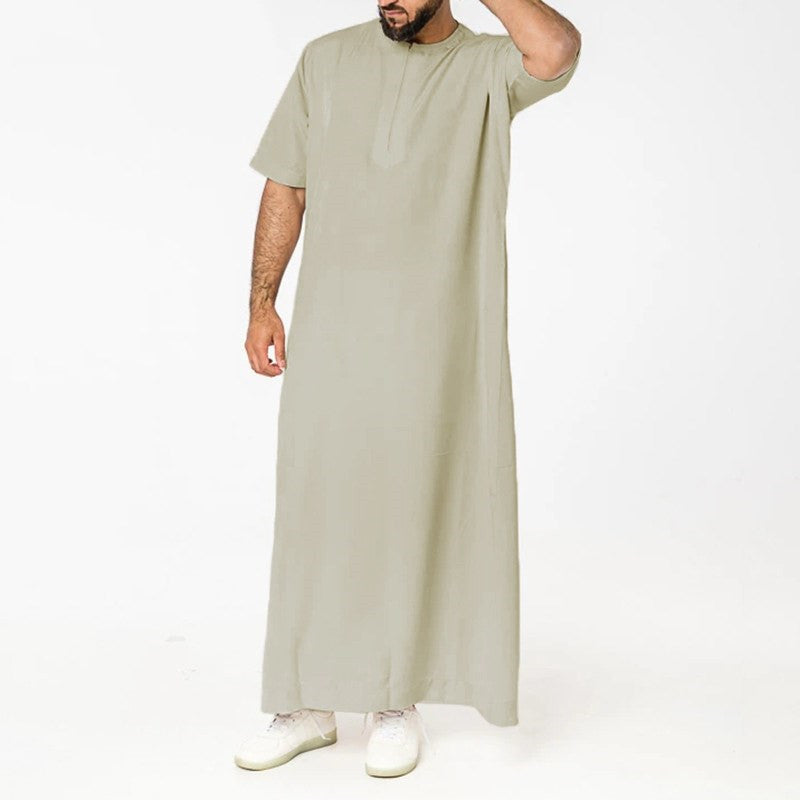 Men's Thobe with short sleeves - Hallafa This Men's Thobe has short sleeves and an O-neck, plus a convenient zipper--great for everyday wear. #