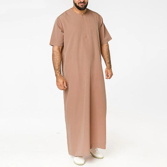 Men's Thobe with short sleeves - Hallafa This Men's Thobe has short sleeves and an O-neck, plus a convenient zipper--great for everyday wear. #
