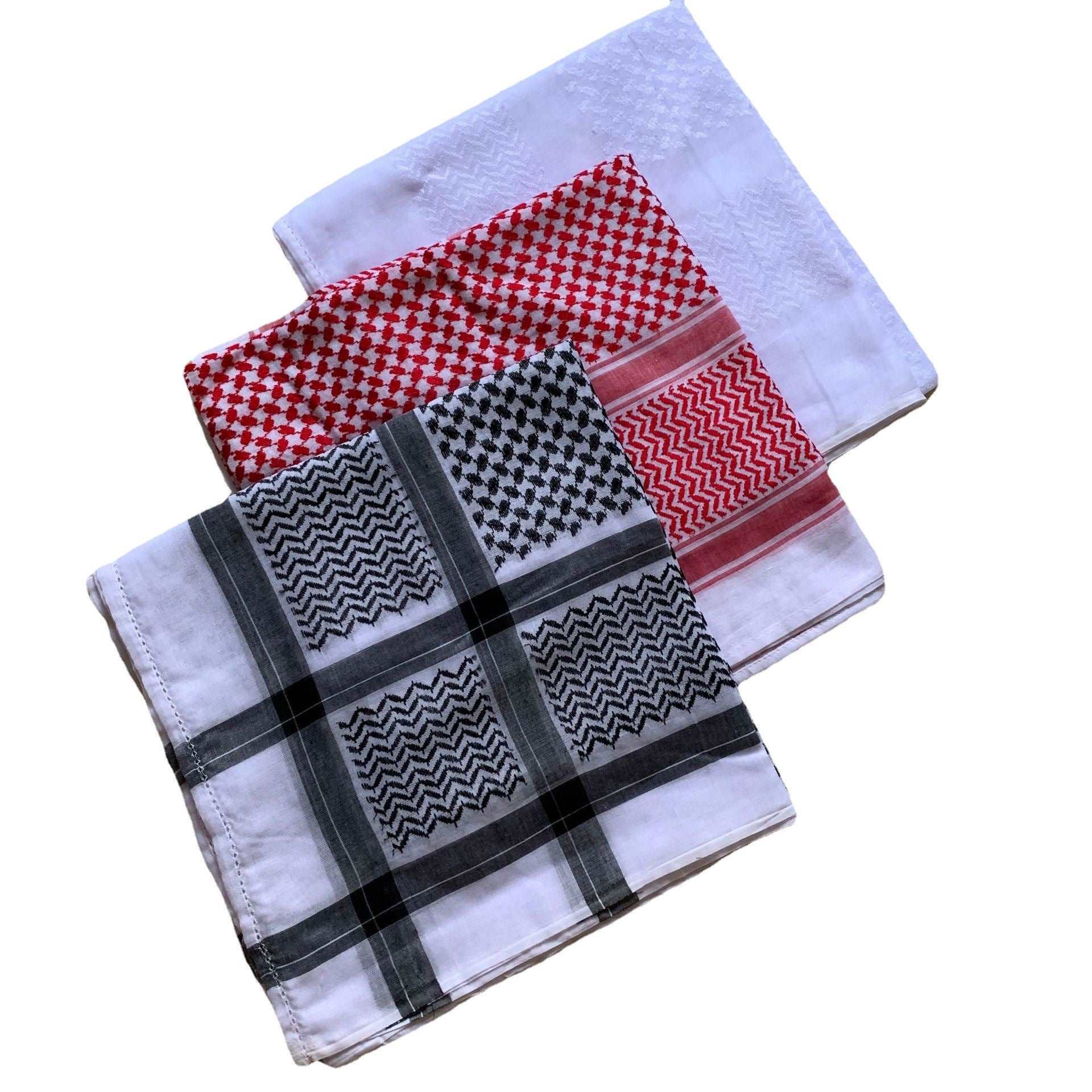 Muslim Headscarf| Keffiyeh - Hallafa This timeless Keffiyeh will complete any look. Choose from red, white, black, and white grid. Length (CM):140 Width (CM): 140 #