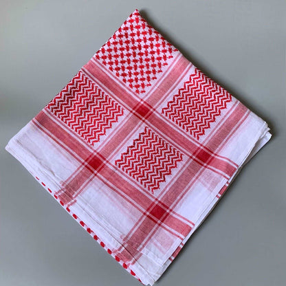 Muslim Headscarf| Keffiyeh - Hallafa This timeless Keffiyeh will complete any look. Choose from red, white, black, and white grid. Length (CM):140 Width (CM): 140 #