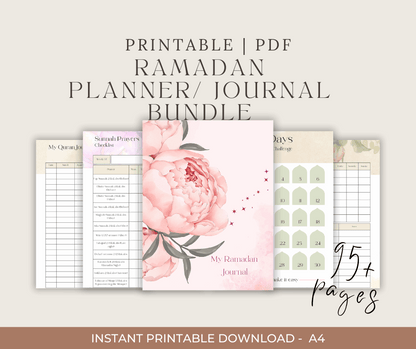 PRINTABLE RAMADAN PLANNER BUNDLE- Hallafa. 🌟 WHAT’S INCLUDED? 🌟
📖 Spiritual Growth & Reflection:
✔ Ashra 1-3 Reflection
✔ Dua Journal & Dua List Journal
✔ Quran Journey & Quran Tracker
✔ Laylat Al-Qadr (Last 10 Days) Reflection
✔ 30 Days Tarawih Challenge
✔ Sunnah Prayers Checklist (4 Weeks)
✔ Dhikr Tracker (4 Weeks)
🕌 Prayer & Worship Planning:
✔ Weekly Salah Tracker
✔ Ramadan Habits (30 Days)
📆 Daily & Weekly Organization/ Ramadan Calendar:
✔ Ramadan Daily Planner (30 Days)
✔ Ramadan Goals Tracker
✔ 