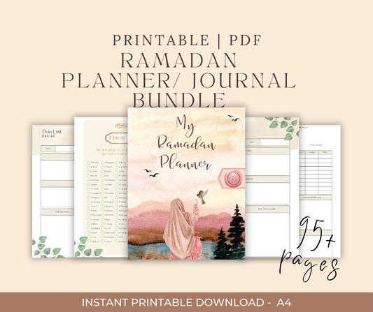 PRINTABLE RAMADAN PLANNER BUNDLE PINK Hallafa. Ultimate Ramadan Planner Bundle – Stay Organized & Spiritually Focused! 🌙 🌟 WHAT’S INCLUDED? 🌟
📖 Spiritual Growth & Reflection:
✔ Ashra 1-3 Reflection
✔ Dua Journal & Dua List Journal
✔ Quran Journey & Quran Tracker
✔ Laylat Al-Qadr (Last 10 Days) Reflection
✔ 30 Days Tarawih Challenge
✔ Sunnah Prayers Checklist (4 Weeks)
✔ Dhikr Tracker (4 Weeks)
🕌 Prayer & Worship Planning:
✔ Weekly Salah Tracker
✔ Ramadan Habits (30 Days)