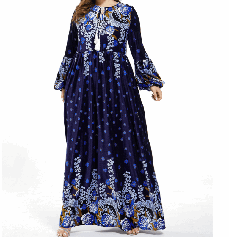 Patterned blue velvet Abaya - Hallafa Ladies' Abaya/long dress in beautifully patterned blue velvet. Loose-fitting sleeves add a touch of elegance - it's so soft and airy! · Main fabric composition: polyester fiber (polyester) The content of the main fabric component: 81%-90% · Color: dark blue 1.Please allow 2-3cm differences due to manual measurement. 2.As you know, the different computers display colors differently, the color of the actual item may vary slightly from the following images. #