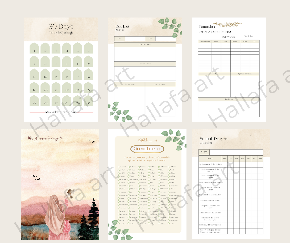 PRINTABLE RAMADAN PLANNER BUNDLE PINK Hallafa. Ultimate Ramadan Planner Bundle – Stay Organized & Spiritually Focused! 🌙
Make this Ramadan truly special with our comprehensive printable planner bundle!