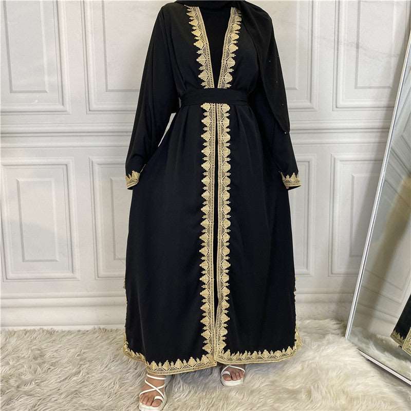 "embroidered open abaya kimono black"