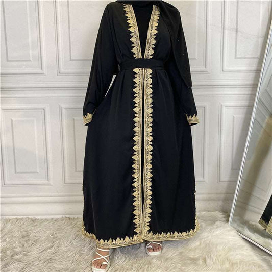 "embroidered open abaya kimono black"