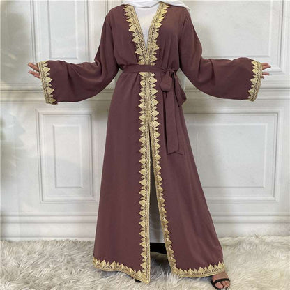 "Purple lace embroidered open abaya kimono"