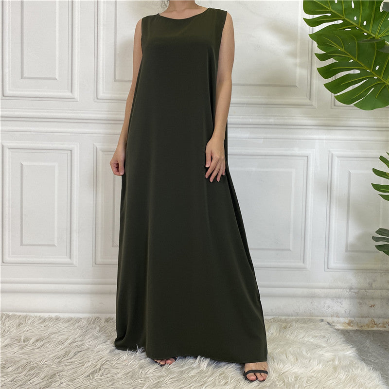 "Army green  Sleeveless Inner Slip Dress, under abaya"