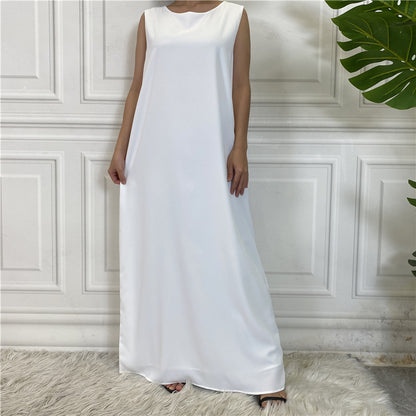 white sleeveless inner slip on dress