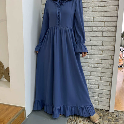 Blue modest long sleeve maxi dress