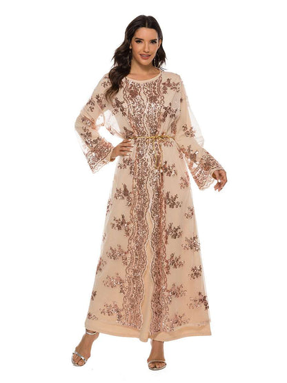 "light pink sequin embroidery lace kimono /open abaya."