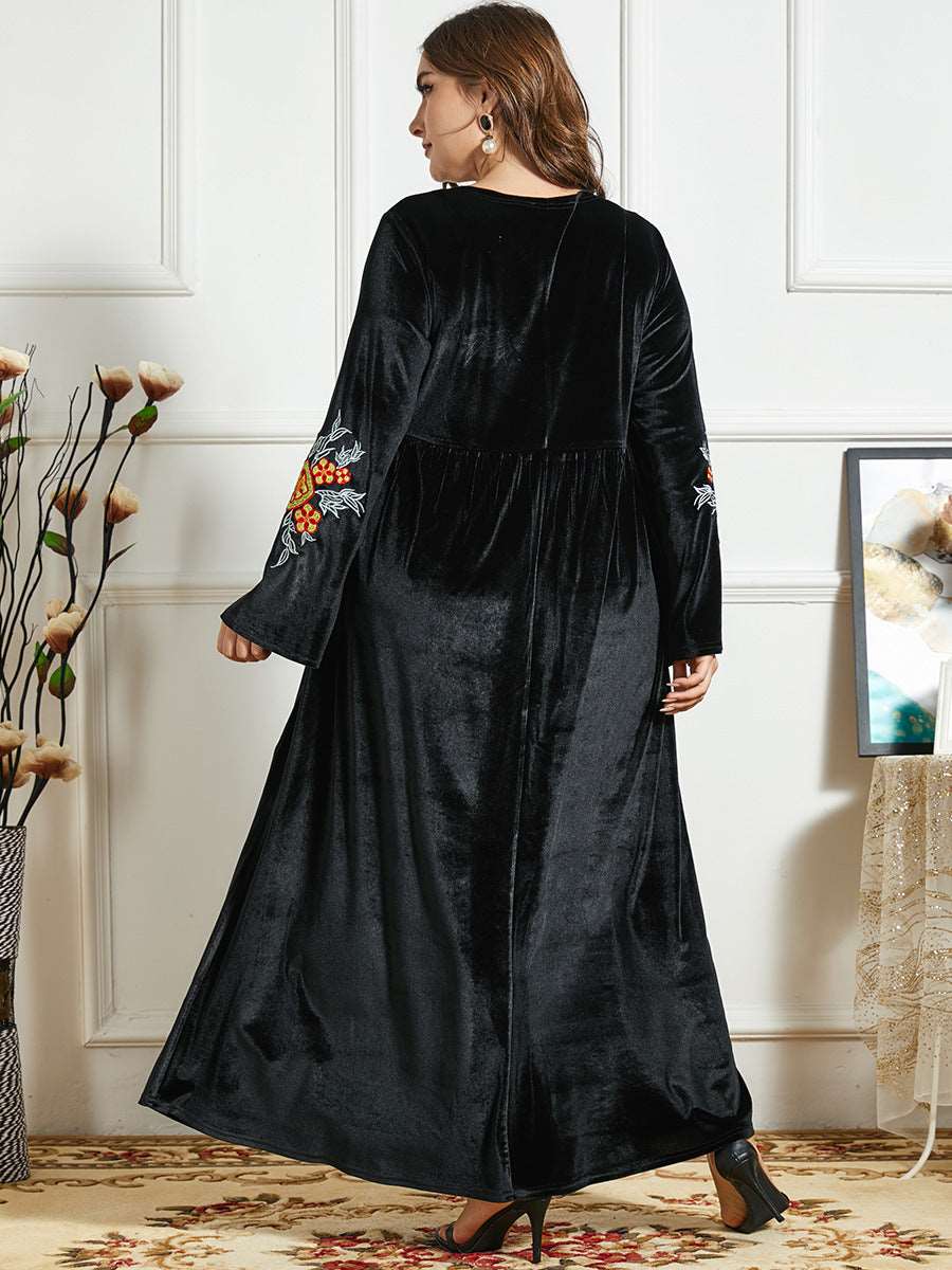 "black Velvet maxi dress / abaya dress with embroidery."