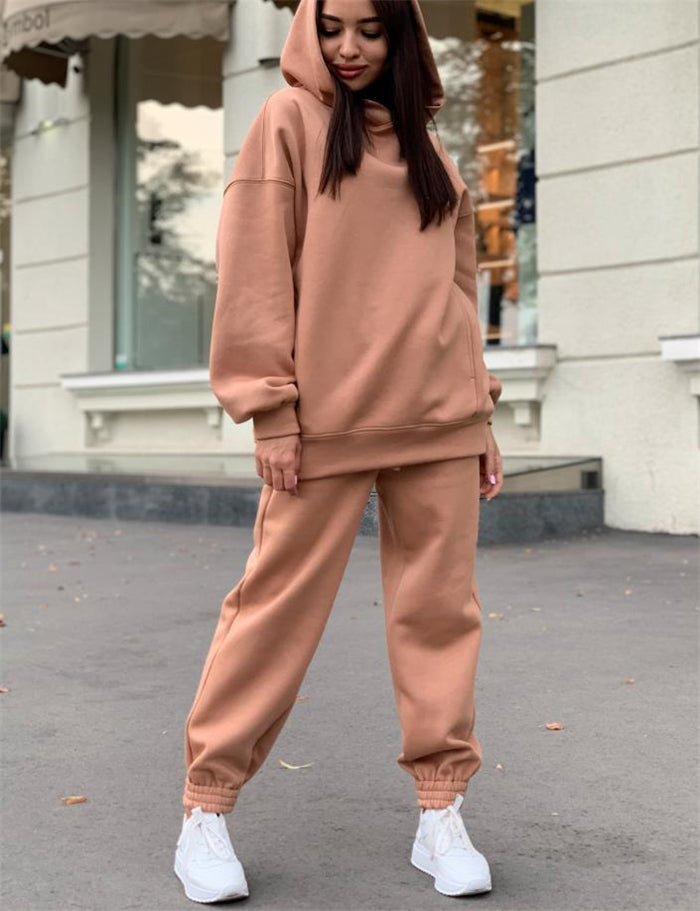 "Light brown Women's hoodie with trousers tracksuit"