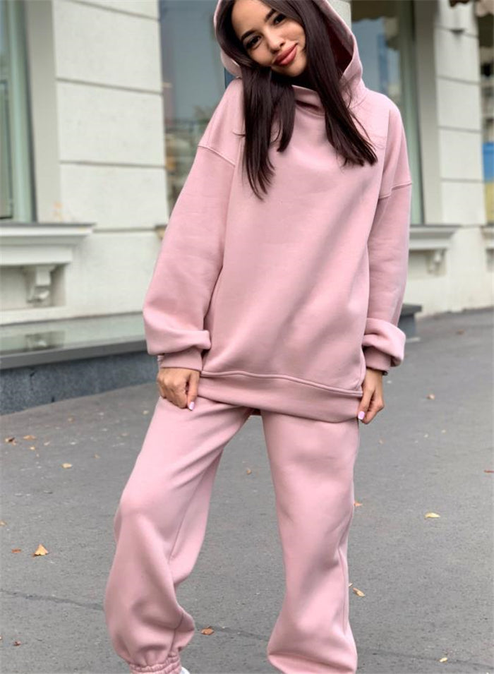 "pink Women's hoodie with trousers tracksuit"