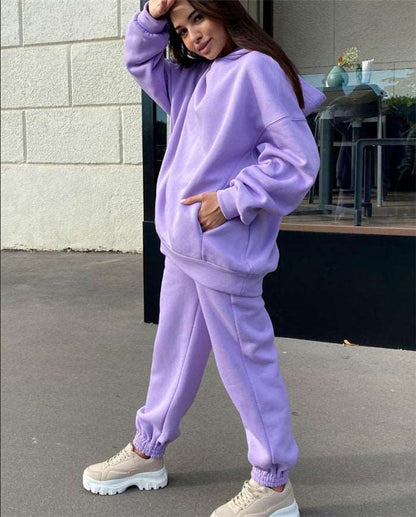 "purple Women's hoodie with trousers tracksuit."