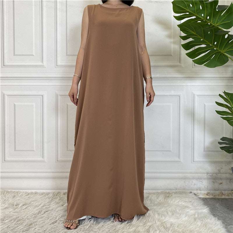 "Brown Sleeveless Inner Slip Dress, under abaya"