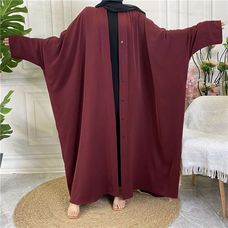 Dark red Butterfly Open Abaya with popper buttons 