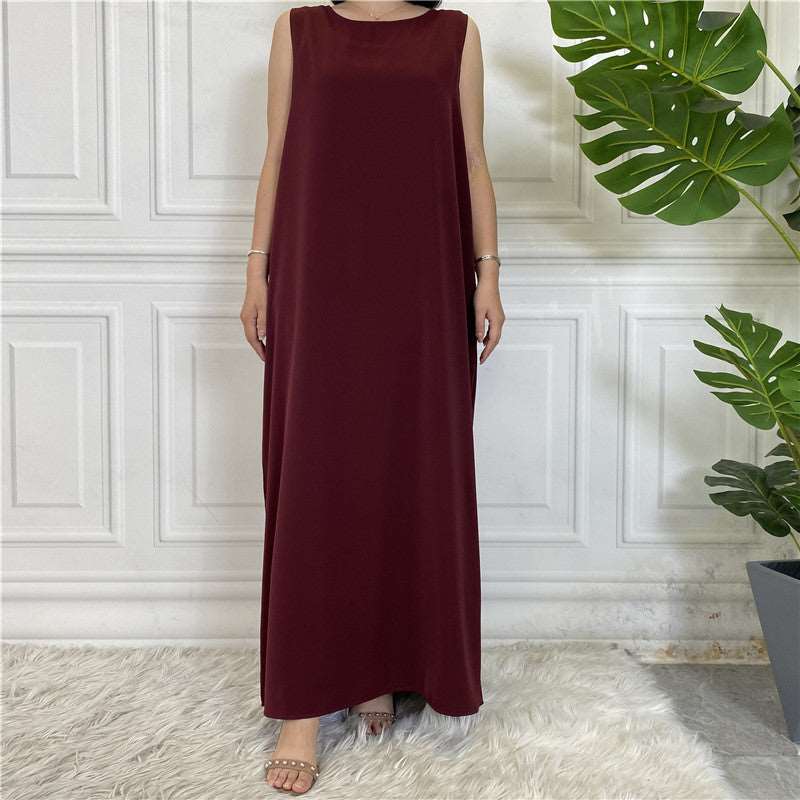 "Dark red  Sleeveless Inner Slip Dress, under abaya"