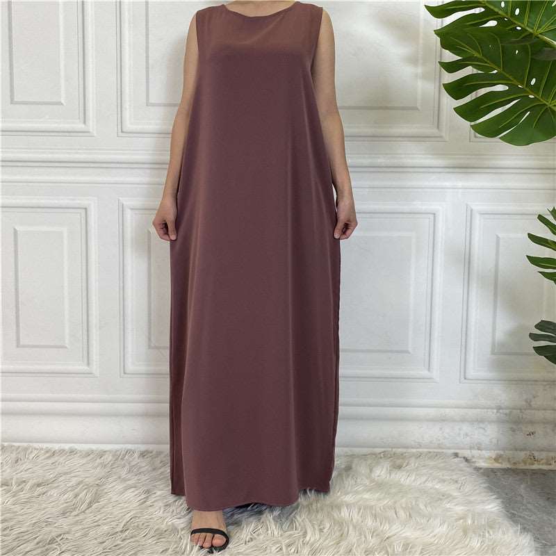 "Purple Sleeveless Inner Slip Dress, under abaya"