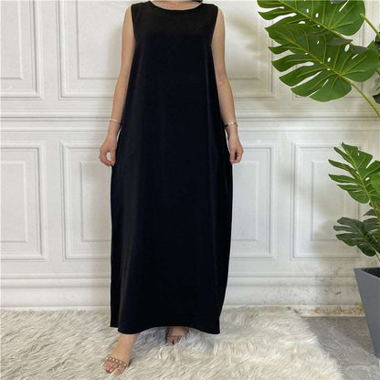 "Black Sleeveless Inner Slip Dress, under abaya"